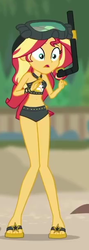 Size: 216x608 | Tagged: safe, screencap, sunset shimmer, equestria girls, equestria girls series, g4, unsolved selfie mysteries, beach, beach shorts swimsuit, belly button, bikini, clothes, cropped, curvy, cute, dive mask, feet, female, flip-flops, geode of empathy, geode of fauna, geode of shielding, geode of sugar bombs, geode of super speed, geode of super strength, geode of telekinesis, goggles, hourglass figure, legs, magical geodes, midriff, sandals, shimmerbetes, sleeveless, snorkel, solo, sunset shimmer swimsuit, sunset shimmer's beach shorts swimsuit, swimsuit