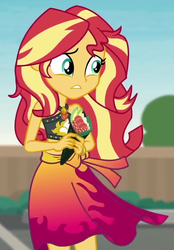 Size: 611x880 | Tagged: safe, screencap, sunset shimmer, equestria girls, equestria girls series, x marks the spot, clothes, cropped, female, food, sleeveless, solo, sushi, swimsuit