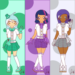 Size: 2400x2400 | Tagged: safe, artist:platinum-starz, lyra heartstrings, rarity, twilight sparkle, human, g4, high res, humanized, idol, love live!