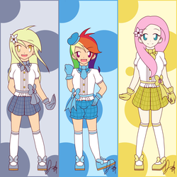 Size: 2400x2400 | Tagged: safe, artist:platinum-starz, derpy hooves, fluttershy, rainbow dash, human, g4, high res, humanized, idol, love live!