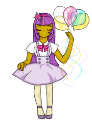 Size: 600x800 | Tagged: safe, artist:whimsii, twilight sparkle, human, g4, balloon, humanized