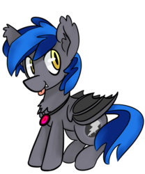 Size: 394x473 | Tagged: safe, artist:myahster, oc, oc only, oc:styxus, bat pony, pony, bat wings, cutie mark, fangs, gem, guard, male, night guard, royal guard, smiling, solo, tongue out, wings