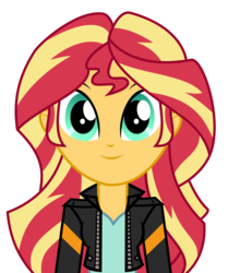 Size: 2738x3273 | Tagged: safe, artist:keronianniroro, sunset shimmer, equestria girls, g4, clothes, female, front view, high res, jacket, leather jacket, looking at you, simple background, smiling, solo, transparent background, vector