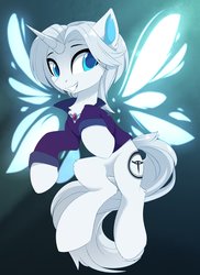 Size: 2976x4095 | Tagged: safe, artist:magnaluna, oc, oc only, pony, unicorn, clothes, high res, horn, looking at you, smiling, solo, unicorn oc