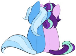 Size: 2705x1979 | Tagged: safe, artist:taaffeiite, derpibooru exclusive, starlight glimmer, trixie, pony, unicorn, g4, couple, female, leaning, lesbian, rear view, ship:startrix, shipping, simple background, transparent background