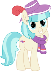 Size: 4136x5825 | Tagged: safe, artist:cyanlightning, coco pommel, earth pony, pony, g4, .svg available, absurd resolution, chest fluff, clothes, cocobetes, cute, cutie mark accessory, ear fluff, female, hat, mare, scarf, simple background, solo, transparent background, vector
