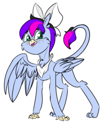Size: 1034x1200 | Tagged: safe, artist:songheartva, oc, oc only, oc:bella, griffon, bow, female, hair bow, simple background, solo, transparent background