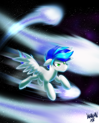 Size: 3200x4000 | Tagged: safe, artist:danmakuman, oc, oc only, oc:comet, pegasus, pony, commission, flying, male, solo, space