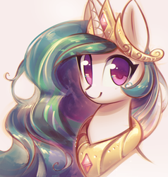 Size: 1404x1472 | Tagged: safe, artist:mirroredsea, princess celestia, alicorn, pony, g4, beautiful, crown, cute, cutelestia, eye clipping through hair, female, horn, jewelry, looking at you, mare, peytral, regalia, smiling, smiling at you, solo
