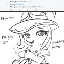 Size: 1650x1650 | Tagged: safe, artist:tjpones, trixie, pony, unicorn, g4, clothes, female, goblin slayer, hat, mare, monochrome, solo, trixie's hat