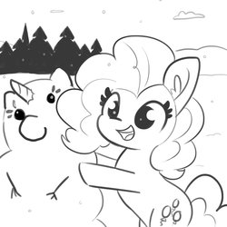 Size: 1650x1650 | Tagged: safe, artist:tjpones, pinkie pie, earth pony, pony, g4, cute, diapinkes, female, mare, monochrome, snowman, solo