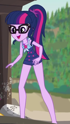 Size: 613x1080 | Tagged: safe, screencap, sci-twi, twilight sparkle, equestria girls, equestria girls series, g4, x marks the spot, clothes, cropped, cute, female, geode of telekinesis, glasses, legs, magical geodes, open mouth, ponytail, sci-twi swimsuit, sleeveless, smiling, solo, swimsuit, twiabetes