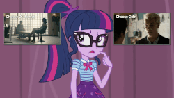 Size: 1280x720 | Tagged: safe, edit, edited screencap, screencap, sci-twi, twilight sparkle, equestria girls, g4, my little pony equestria girls: choose your own ending, stressed in show, animated, black mirror, crossover, cyoa, female, geode of telekinesis, gif, magical geodes, solo, spoilers for another series