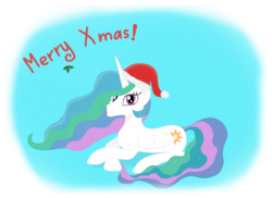 Size: 2644x1921 | Tagged: safe, artist:dijhojee, princess celestia, alicorn, pony, g4, :3, christmas, female, holiday, holly, lies, looking at you, mare, smiling