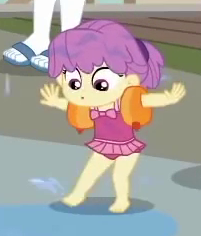 Size: 201x236 | Tagged: safe, screencap, water lily (g4), equestria girls, g4, my little pony equestria girls: better together, x marks the spot, baby, barefoot, child, clothes, cropped, cute, feet, one-piece swimsuit, picture for breezies, swimsuit, toddler, wet hair