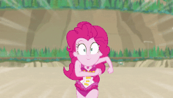 Size: 800x450 | Tagged: safe, screencap, pinkie pie, equestria girls, equestria girls specials, g4, my little pony equestria girls: better together, my little pony equestria girls: forgotten friendship, animated, clothes, cute, diapinkes, female, geode of sugar bombs, gif, magical geodes, running, sleeveless, solo, swimsuit