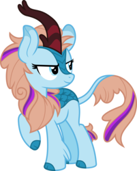 Size: 6400x7970 | Tagged: safe, artist:parclytaxel, oc, oc only, oc:bittersweet, kirin, .svg available, absurd resolution, cloven hooves, female, glare, kirin oc, kirin-ified, lidded eyes, looking back, raised hoof, simple background, smiling, smirk, solo, species swap, transparent background, vector
