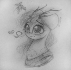 Size: 974x960 | Tagged: safe, artist:php145, oc, oc only, oc:antler pone, pony, antlers, heart, mistletoe, sketch, solo