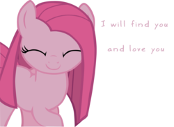 Size: 1396x1024 | Tagged: safe, artist:99xua, edit, pinkie pie, earth pony, pony, g4, bronybait, c:, cute, cuteamena, eyes closed, female, pinkamena diane pie, raised hoof, simple background, smiling, solo, text, text edit, transparent background