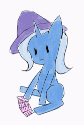 Size: 373x560 | Tagged: safe, artist:maomao9, trixie, pony, unicorn, g4, animated, cute, diatrixes, female, frame by frame, gif, hat, hoof hold, one eye closed, simple background, sitting, solo, wink