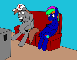 Size: 4400x3400 | Tagged: dead source, safe, artist:overthelakepancake, oc, oc:sketch, pegasus, pony, belly, bhm, big belly, cap, chubby, controller, couch, fat, floppy ears, hat, male, plump, round belly, sitting, stressed, television, video game
