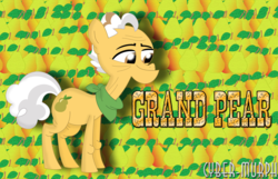 Size: 2289x1474 | Tagged: safe, artist:cyber-murph, grand pear, g4, season 7, the perfect pear, elderly, food, neckerchief, pear, signature