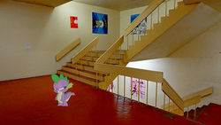 Size: 500x281 | Tagged: safe, artist:anthony60617, spike, dragon, g4, angry, irl, mural, painting, photo, school, staircase, stairs, wall