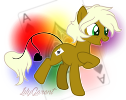 Size: 1615x1280 | Tagged: safe, artist:lilygarent, oc, oc only, oc:ace love, earth pony, pony, ace of spades, card, female, mare, open mouth, playing card, raised hoof, signature, simple background, solo, transparent background, watermark