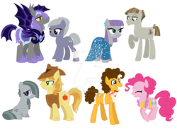 Size: 1024x754 | Tagged: safe, artist:grubandgaming16th, braeburn, cheese sandwich, limestone pie, marble pie, maud pie, mudbriar, pinkie pie, bat pony, g4, batlime, braeble, female, male, pie sisters, royal guard, ship:cheesepie, ship:maudbriar, shipping, siblings, sisters, straight