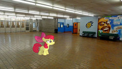 Size: 500x281 | Tagged: safe, artist:anthony60617, apple bloom, earth pony, pony, g4, bench, interior, irl, lions anjou, montreal, photo, ponies in real life, school, école secondaire anjou