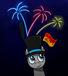 Size: 2000x2260 | Tagged: safe, artist:noidavaliable, oc, oc:alias, fireworks, flag, happy new year, happy new year 2019, high res, holiday