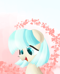 Size: 1502x1842 | Tagged: safe, artist:andromedasparkz, coco pommel, earth pony, pony, g4, bust, cocobetes, cute, female, happy, petals, portrait, solo