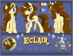 Size: 1280x979 | Tagged: safe, artist:parfywarfy, oc, oc only, oc:eclair, pony, unicorn, clothes, female, mare, reference sheet, scarf, solo, statue