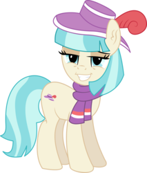 Size: 4992x5857 | Tagged: safe, artist:cyanlightning, coco pommel, earth pony, pony, g4, .svg available, absurd resolution, chest fluff, clothes, ear fluff, female, hat, lidded eyes, mare, open mouth, scarf, simple background, smug, solo, transparent background, vector