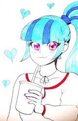 Size: 820x1280 | Tagged: safe, artist:rileyav, sonata dusk, equestria girls, g4, :3, cup, female, heart, looking at you, simple background, solo, white background