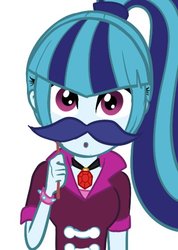 Size: 410x575 | Tagged: safe, artist:rileyav, sonata dusk, equestria girls, g4, :o, fake moustache, female, looking at you, open mouth, simple background, solo, white background