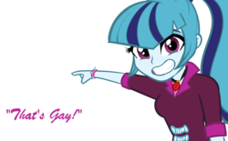 Size: 1551x960 | Tagged: safe, artist:rileyav, sonata dusk, equestria girls, g4, female, grin, implied gay, looking at you, pointing, simple background, smiling, solo, spiked wristband, template, text, that's gay, transparent background, wristband