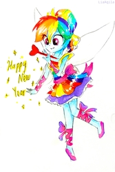 Size: 1956x2932 | Tagged: safe, artist:liaaqila, rainbow dash, equestria girls, g4, 2019, clothes, female, happy new year, holiday, simple background, solo, traditional art, white background