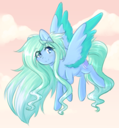 Size: 3110x3344 | Tagged: safe, artist:fluffymaiden, oc, oc only, oc:amaranthine sky, pegasus, pony, blushing, bow, bowtie, cloud, colored wings, cute, female, high res, looking at you, mare, sky, smiling, solo