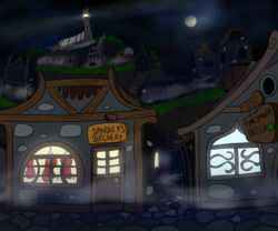 Size: 2000x1667 | Tagged: safe, artist:dudey64, pony, mist, night, outdoors, scenery, spooky, town