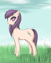 Size: 993x1221 | Tagged: safe, artist:xxharuka, oc, oc only, oc:haruka, earth pony, pony, female, grass, looking at you, mare, solo, windmill