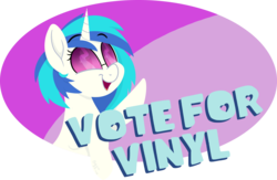 Size: 1982x1292 | Tagged: safe, artist:binkyt11, derpibooru exclusive, dj pon-3, vinyl scratch, pony, unicorn, derpibooru, g4, female, looking at you, mare, medibang paint, meta, simple background, solo, sunglasses, the great derpi election of 2018, transparent background, vinyl's glasses, voting