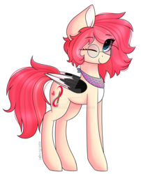 Size: 1024x1270 | Tagged: safe, artist:imbirgiana, oc, oc only, oc:mirabelle, pegasus, pony, clothes, digital art, eye clipping through hair, female, glasses, mare, one eye closed, pink hair, pink mane, pink tail, scarf, signature, simple background, solo, transparent background, watermark, wink