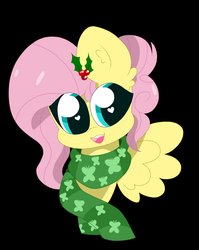 Size: 3257x4096 | Tagged: safe, artist:kittyrosie, fluttershy, pegasus, pony, g4, black background, christmas, clothes, cute, female, heart eyes, holiday, holly, mare, scarf, shyabetes, simple background, solo, wingding eyes
