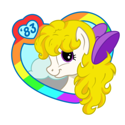 Size: 3218x3206 | Tagged: safe, artist:binkyt11, artist:xvzv, edit, surprise, pegasus, pony, g1, g4, 1983, 35th anniversary, 80s, adoraprise, bow, bust, cloud, cute, female, g1 to g4, generation leap, hair bow, heart, high res, logo, looking back, mare, solo, starry eyes, vector, wingding eyes