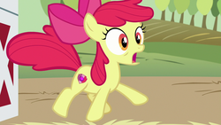 Size: 1280x720 | Tagged: safe, screencap, apple bloom, earth pony, pony, g4, where the apple lies, female, solo, surprised