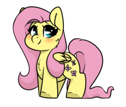 Size: 2647x2242 | Tagged: safe, artist:spoopygander, fluttershy, pegasus, pony, g4, blushing, chest fluff, chibi, cute, cutie mark, female, high res, looking at you, mare, smiling, solo