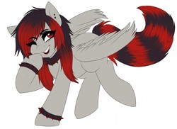 Size: 1280x930 | Tagged: safe, artist:mixipony, oc, oc only, oc:mixi, pegasus, pony, choker, female, mare, one eye closed, simple background, solo, spiked wristband, white background, wink, wristband