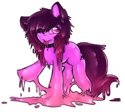 Size: 1952x1755 | Tagged: safe, artist:mixipony, oc, oc only, oc:grape, goo pony, original species, choker, female, mare, one eye closed, simple background, solo, tongue out, white background