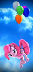Size: 1014x2160 | Tagged: safe, artist:apexpredator923, pinkie pie, earth pony, pony, g4, 3d, balloon, female, floating, solo, then watch her balloons lift her up to the sky